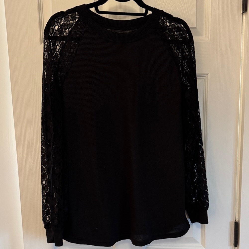 Cupshe Black Lace Sleeve Long Sleeve Top Size Large